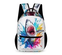 WECECE Primary for Boys Girls Funny Shark Print Backpack Age 12 Marine Life Design Daypack Year 3 with Front Pocket Rucksack Books Water Bottle Class Daily Use