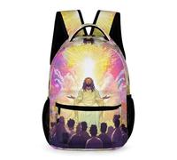 WECECE Primary for Boys Girls Jesus Christian Motif Backpack Age 12 Jesus Pattern Daypack Year 3 with Front Pocket Rucksack Books Water Bottle Class Daily Use