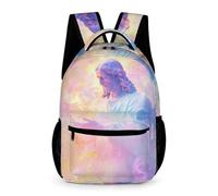 WECECE Primary for Boys Girls Jesus Christian Pattern Backpack Age 12 Jesus Design Daypack Year 3 with Front Pocket Rucksack Books Water Bottle Class Daily Use