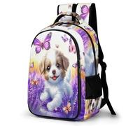 WECECE Puppy Butterfly Backpack School Bag Travel Daypack Dog Motif Rucksack for Students Boys Girls, Laptop Backpack