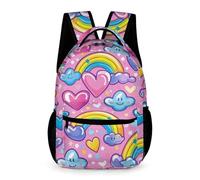 WECECE Rainbow Motif Backpack School Kids Ages 7-10 Years Primary Kids Heart Rucksack Year 2-5 Students Practical School Bag Bookbag 43x32x15cm for Birthday Gift Books Notebooks