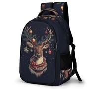 WECECE Reindeer Motif School Backpack Children Year 9 Christmas Theme Deer Rucksack Teens 10-14 Year Olds Fashion Backpack Daypack Students 13.3 Inch Laptop Rucksack Travel