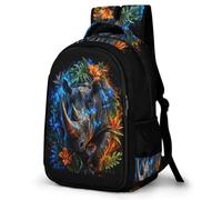 WECECE Rhinoceros Backpack Girls Junior School Animal Theme Bookbag Teens 7-14 Year Olds Durable Daypack Students 16.5 Inch Laptop Rucksack Back to School Gift