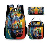 WECECE Rhinoceros Schoolbag School Supplies Bundle for Girls 6-8 Years, Animal Print Backpack Year 6 for Young Learners Birthday Gift School Supplies and Travel Use