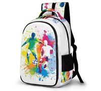 WECECE Rucksack Kids Backpack Colourful Football Boys Children Book Pack Soccer Schoolbag with Water Bottle Holder Daypack