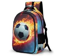 WECECE Rucksack Kids Backpack Fire Football Pattern Boys Children Book Pack Soccer Schoolbag with Water Bottle Holder Daypack