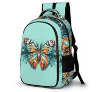 WECECE Rucksack Kids Backpack Green Butterfly Boys Children Book Pack 3D Butterfly Schoolbag with Water Bottle Holder Daypack