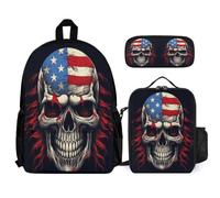 WECECE School Backpack American Flag Skeleton with Lunch Box Pencil Case for Boys 6-8 Years Backpack Skull School Supplies Bundle Year 3 for Young Learners Outdoor Learning and Travel