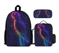 WECECE School Backpack Bird Print with Lunch Tote Pencil Case for Students Age 10 Year 5, Lightweight Carry Collection for Family Trips and Outdoor Lessons