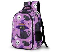 WECECE School Backpack Black Cat for Kids Children Skull Halloween Theme Bookbag for School Girls Boys 8-13 Years Casual Daypack