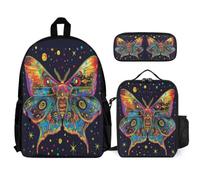 WECECE School Backpack Butterfly Set with Pencil Case and Lunch Tote Colourful for Teen Boys Girls 13-15 Years Year 8-10, Student Gear for Daily Lessons