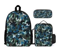 WECECE School Backpack Camouflage with Lunch Bag and Pencil Case for Kids Age 6, Bookbag Camo with Lunch Box Pencil Case Year 5-7 for Boys Family Trips and Activities