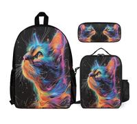 WECECE School Backpack Cat 3 Piece Collection with Lunch Bag Kitten Pencil Case for Students 11-13 Years Year 6-7, Secondary Essentials for Daily Carry