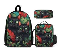 WECECE School Backpack Cat Set 3 Piece Bag Bundle with Backpack Kitten Animal Lunch Bag and Pencil Case for Teen Students 8-11 Years Year 8-10 Daily Carry