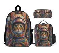 WECECE School Backpack Cat Set with Lunch Bag Animal Kitten and Pencil Case for Boys Girls Age 6 Year 1, Matching School Supplies Bundle for Classes Sports Club and Family Trips