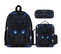 WECECE School Backpack Cat with Lunch Bag and Pencil Case for Boys Age 9, Backpack Animal Kitten with Lunch Tote and Pencil Case Year 4-6 for Primary Students Sports Clubs Holidays