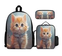 WECECE School Backpack Cat with Lunch Bag and Pencil Case for Children Age 7, Backpack Cute Kitten 3 Piece Set Year 1 for Primary Students Daily Carry and Trips