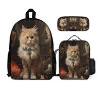 WECECE School Backpack Cat with Lunch Bag and Pencil Case for Children Age 7, Backpack Cute Kitten 3 Piece Set Year 1 for Primary Students Daily Carry and Trips