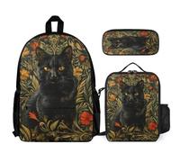 WECECE School Backpack Cat with Lunch Bag and Pencil Case for Children Age 7, Backpack Kitten 3 Piece Set Year 1 for Primary Students Daily Carry and Trips