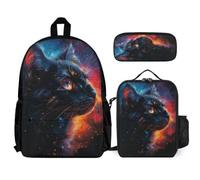 WECECE School Backpack Cat with Lunch Bag and Pencil Case for Kids Age 6, Bookbag Animal Kitten Print with Lunch Box Pencil Case Year 5-7 for Boys Family Trips and Activities