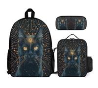 WECECE School Backpack Cat with Lunch Bag and Pencil Case for Kids Age 6, Bookbag Kitten 3D Theme with Lunch Box Pencil Case Year 5-7 for Boys Family Trips and Activities
