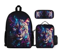 WECECE School Backpack Cheetah with Pencil Case and Lunch Box Leopard Animal for Students 8-10 Years Year 3-5, Organised School Carry Set for Sports Clubs