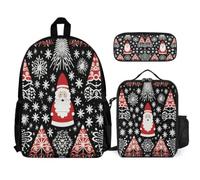 WECECE School Backpack Christmas Tree Print Set with Lunch Tote and Pencil Case for Children Age 8, Backpack with Lunch Box Pencil Case Year 6 for Young Learners Sports Clubs and Holidays