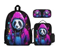 WECECE School Backpack Cute Panda Set with Lunch Bag Animal Theme and Pencil Case for Boys Girls Age 6 Year 1, Matching School Supplies Bundle for Classes Sports Club and Family Trips
