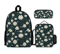 WECECE School Backpack Daisy 3 Piece Set with Lunch Tote Flower Pencil Case for Kids 9-11 Years Year 4-5, Organised Carry Bundle for Learning and Outdoor Activities