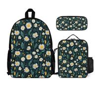 WECECE School Backpack Daisy Set with Lunch Bag Flower and Pencil Case for Boys Girls Age 6 Year 1, Matching School Supplies Bundle for Classes Sports Club and Family Trips