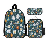 WECECE School Backpack Daisy Set with Lunch Bag Pencil Case Flower 3 Pieces for Boys Girls 10-12 Years Year 5-6, Matching Student Gear for Outdoor Learning and Sports