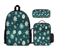 WECECE School Backpack Daisy Set with Lunch Bag Pencil Case Flower 3 Pieces for Boys Girls 10-12 Years Year 5-6, Matching Student Gear for Outdoor Learning and Sports