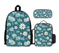 WECECE School Backpack Daisy with Lunch Tote Flower and Pencil Case for Boys Girls 14-15 Years Year 9-10, Practical Carry Bundle for Outdoor Learning