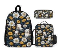 WECECE School Backpack Daisy with Lunch Tote Flower and Pencil Case for Boys Girls 14-15 Years Year 9-10, Practical Carry Bundle for Outdoor Learning
