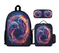 WECECE School Backpack Dolphin Set 3 Piece Bag Bundle with Backpack Sea Creature Lunch Bag and Pencil Case for Teen Students 8-11 Years Year 8-10 Daily Carry