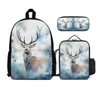 WECECE School Backpack Elk Set with Lunch Tote and Pencil Case for Children Age 8, Backpack Animal Deer with Lunch Box Pencil Case Year 6 for Young Learners Sports Clubs and Holidays