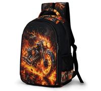 WECECE School Backpack Flaming Moto Trendy Students Ages 7-14 Motorbike Bookbag Boys Year 6 Rucksack for Students 16.5 Inch Laptop Rucksack Back to School Gift