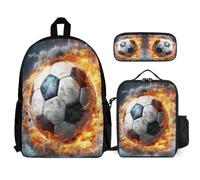 WECECE School Backpack Football Set with Lunch Bag Soccer and Pencil Case for Boys Girls Age 6 Year 1, Matching School Supplies Bundle for Classes Sports Club and Family Trips