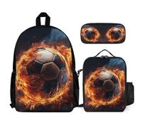 WECECE School Backpack Football with Lunch Bag and Pencil Case for Children Age 7, Backpack Soccer 3 Piece Set Year 1 for Primary Students Daily Carry and Trips