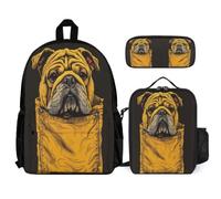 WECECE School Backpack French Bulldog Set 3 Piece Bag Bundle with Backpack Animal Puppy Lunch Bag and Pencil Case for Teen Students 8-11 Years Year 8-10 Daily Carry