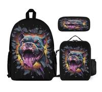 WECECE School Backpack French Bulldog Set with Lunch Bag Pencil Case Dog Animal 3 Pieces for Boys Girls 10-12 Years Year 5-6, Matching Student Gear for Outdoor Learning and Sports