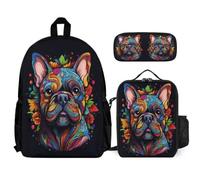 WECECE School Backpack French Bulldog with Lunch Tote Dog Animal Pencil Case for Students Age 10 Year 5, Lightweight Carry Collection for Family Trips and Outdoor Lessons
