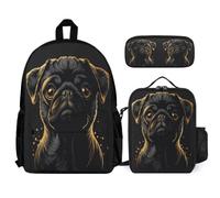 WECECE School Backpack French Bulldog with Pencil Case and Lunch Box Dog Print for Students 8-10 Years Year 3-5, Organised School Carry Set for Sports Clubs