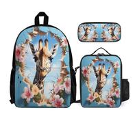 WECECE School Backpack Giraffe School Supplies Bundle with Lunch Tote Animal Theme Pencil Case for Children Age 8 Year 3, Everyday Organiser for Travel and Sports Clubs