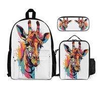 WECECE School Backpack Giraffe with Lunch Bag and Pencil Case for Boys Age 9, Backpack Animal Theme with Lunch Tote and Pencil Case Year 4-6 for Primary Students Sports Clubs Holidays
