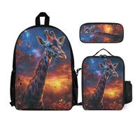 WECECE School Backpack Giraffe with Lunch Bag and Pencil Case for Children Age 7, Backpack Animal Theme 3 Piece Set Year 1 for Primary Students Daily Carry and Trips