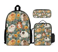 WECECE School Backpack Guinea Pig 3 Piece Set with Lunch Tote Cute Little Animal Pencil Case for Kids 9-11 Years Year 4-5, Organised Carry Bundle for Learning and Outdoor Activities