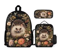 WECECE School Backpack Hedgehog with Lunch Bag and Pencil Case for Children Age 7, Backpack Animal Print 3 Piece Set Year 1 for Primary Students Daily Carry and Trips