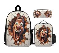 WECECE School Backpack Horse 3 Piece Collection with Lunch Bag Animal 3D Pencil Case for Students 11-13 Years Year 6-7, Secondary Essentials for Daily Carry