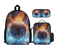 WECECE School Backpack Ice and Fire Basketball School Supplies Bundle with Lunch Tote Basketball Pencil Case for Children Age 8 Year 3, Everyday Organiser for Travel and Sports Clubs
